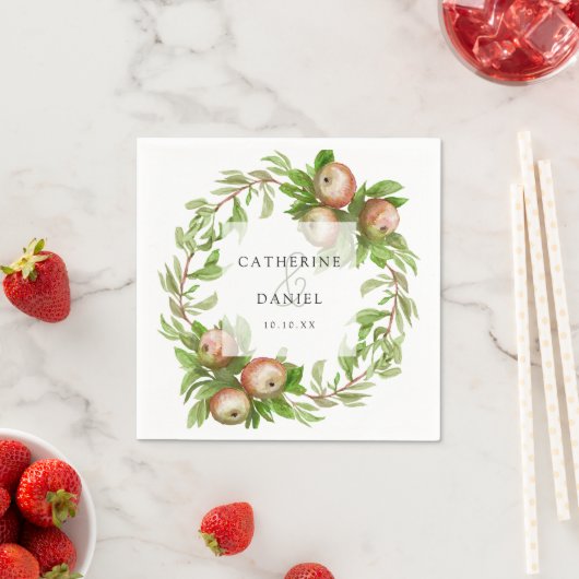 Serviette En Papier pomme aquarelle serviette mariage (En situation)