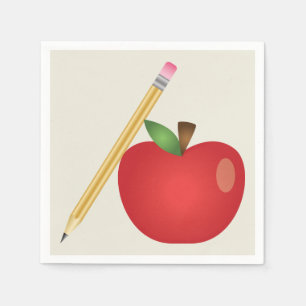 Serviette En Papier Pomme Carton Rouge Et Crayon Jaune