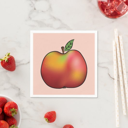 Serviette En Papier Pomme Carton Rouge Sur Rose (En situation)