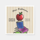 Serviette En Papier Pomme enseignant avec pile de livres (Devant)