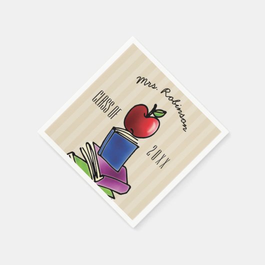 Serviette En Papier Pomme enseignant avec pile de livres (Coin)