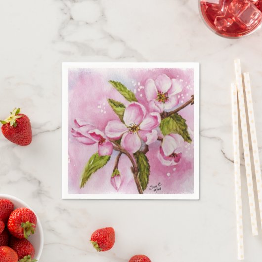 SERVIETTE EN PAPIER POMME ROSE BLOSSOMS PAPIER NAPKINS (En situation)