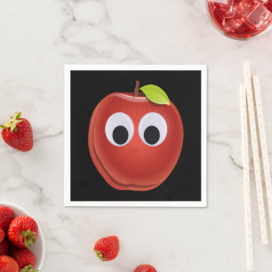 Serviette En Papier Pomme rouge drôle avec yeux de googly