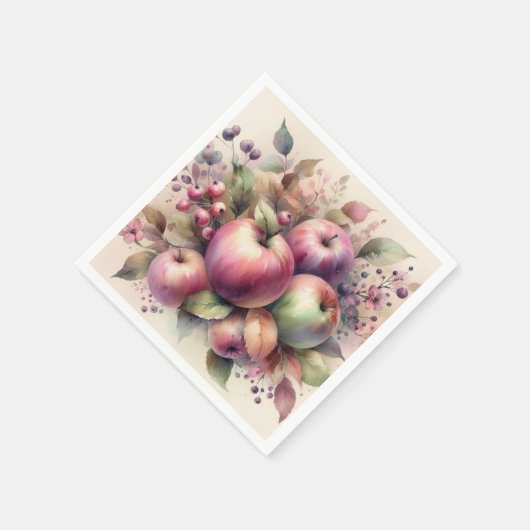 Serviette En Papier Pommes automnales en couleurs pastel aquarelle (Coin)