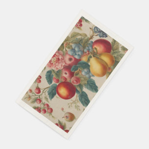 Serviette En Papier Pommes, Poires, Raisins, Fleur Rose. Peint en fran