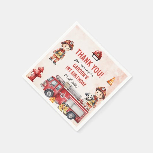 Serviette En Papier Pompier Camion 1er fête d'anniversaire (Coin)