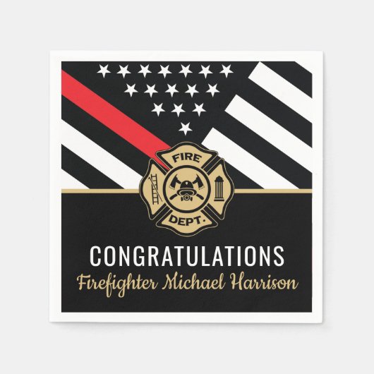 Serviette En Papier Pompier Fire Academy Red Line Drapeau Graduation (Devant)