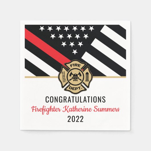 Serviette En Papier Pompier Graduation Mince Red Line Fire Academy (Devant)