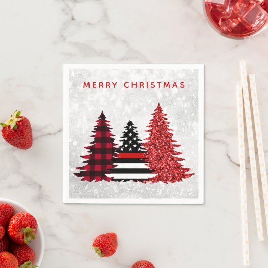 Serviette En Papier Pompier Joyeux Arbre de Noël Rouge Parties scintil (En situation)