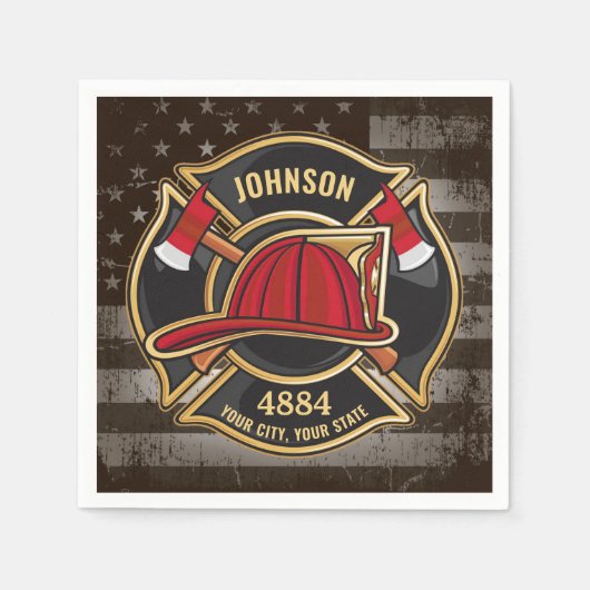 Serviette En Papier Pompier NOM Pompier Pompier Département d'incendie (Devant)