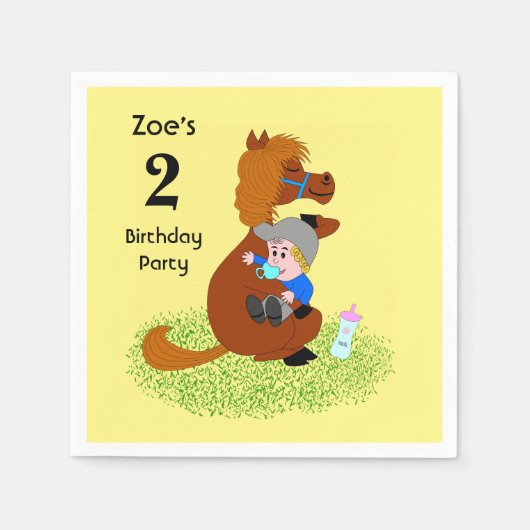Serviette En Papier Poney amusant et mignon avec bébé - fête anniversa (Devant)