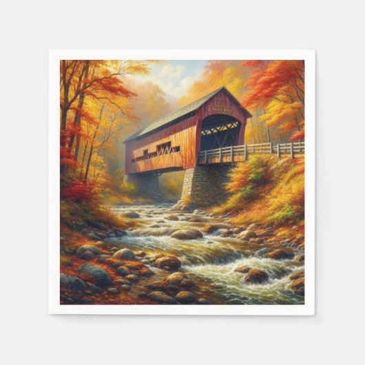 Serviette En Papier pont couvert d'automne classique (Devant)