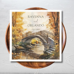 Serviette En Papier Pont de pierre rustique d'automne de mariage de ri