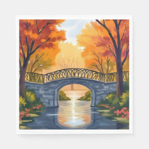 Serviette En Papier Pont du parc d'automne Aquarelle de feuillage d'