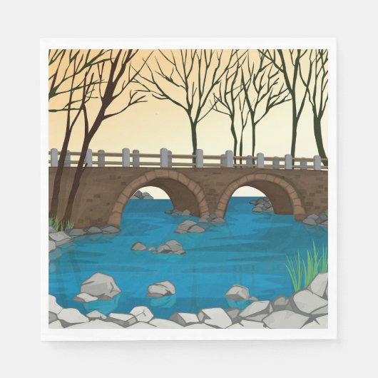 Serviette En Papier Pont Rustique En Pierre Sur Rivière Paysage nature (Devant)