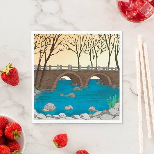 Serviette En Papier Pont Rustique En Pierre Sur Rivière Paysage nature
