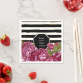Serviette En Papier Pony rose Fleur Noir et Blanc Bande (En situation)
