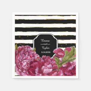 Serviette En Papier Pony rose Fleur Noir et Blanc Bande