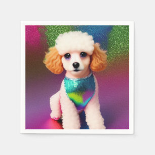 Serviette En Papier Poodle blanc avec oreilles de crème sur arc-en-cie