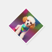 Serviette En Papier Poodle blanc avec oreilles de crème sur arc-en-cie (Coin)