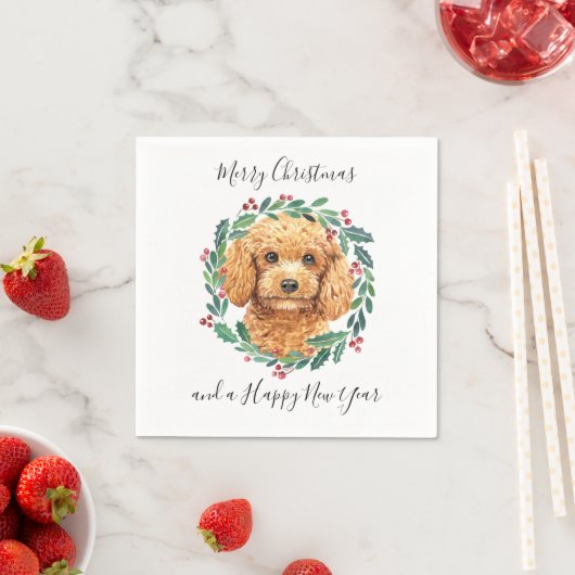 Serviette En Papier Poodle Elegant Chien Wreath Joyeux Noël (En situation)