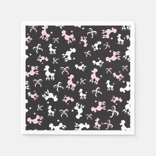 Serviette En Papier Poodle Love rose et noir (Devant)
