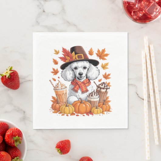 Serviette En Papier Poodle Thanksgiving Boissons Café Automne Feuilles (En situation)