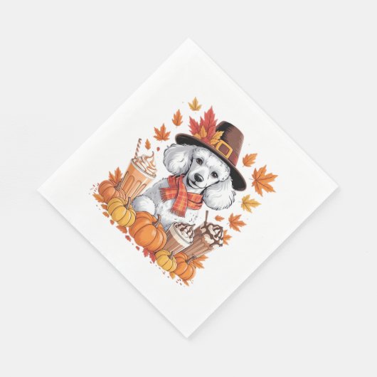 Serviette En Papier Poodle Thanksgiving Boissons Café Automne Feuilles (Coin)