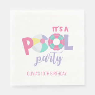 Serviette En Papier Pool party Anniversaire rose et violet