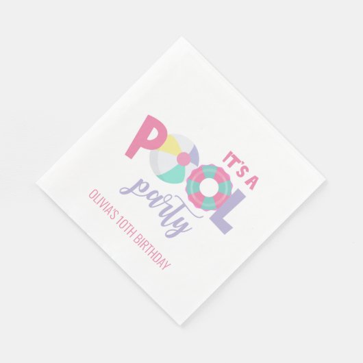 Serviette En Papier Pool party Anniversaire rose et violet (Coin)