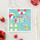 Serviette En Papier Pool Party Boy Birthday Shark Flotte (En situation)
