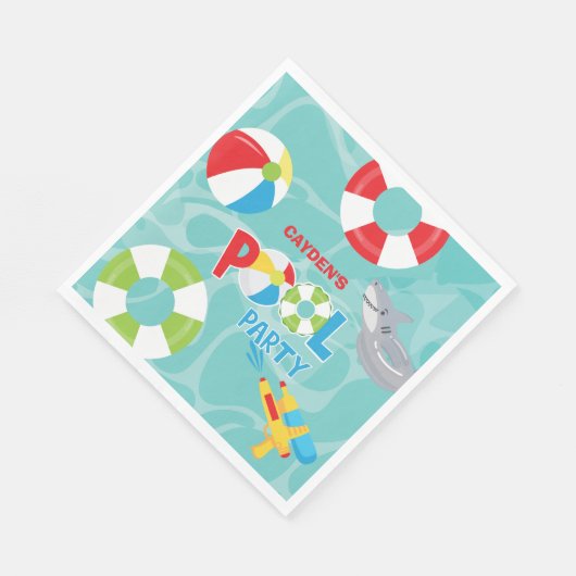 Serviette En Papier Pool Party Boy Birthday Shark Flotte (Coin)