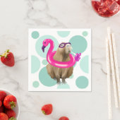 Serviette En Papier Pool Party Cute Capybara Avec Flotte Flamant rose  (En situation)