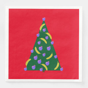 Serviette En Papier Pop Art Arbre de Noël avec Pommes et Bananes Rouge