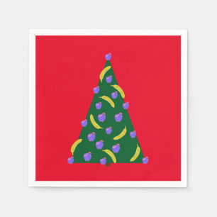 Serviette En Papier Pop Art Arbre de Noël avec Pommes et Bananes Rouge