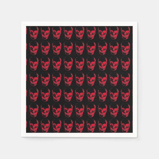 Serviette En Papier Pop Art crâne noir et rouge (Devant)
