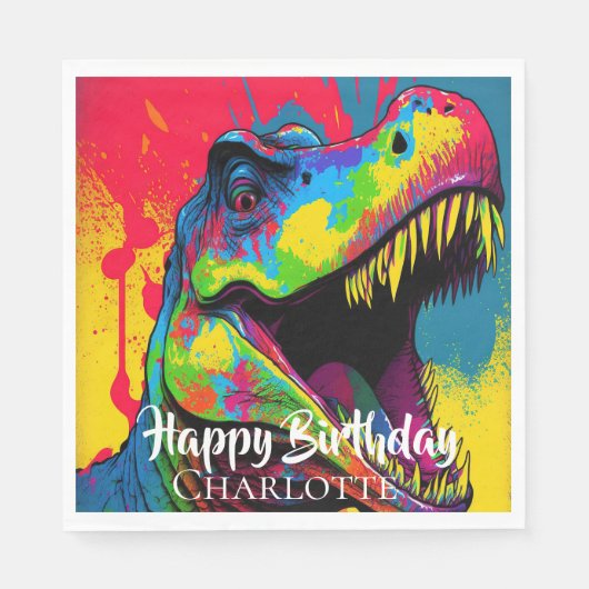 Serviette En Papier Pop Art Rose T-Rex Anniversaire (Devant)