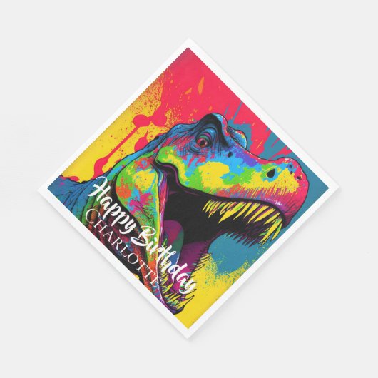 Serviette En Papier Pop Art Rose T-Rex Anniversaire (Coin)