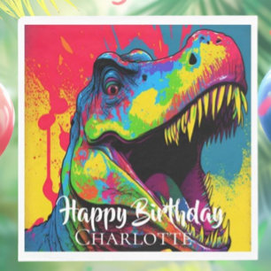 Serviette En Papier Pop Art Rose T-Rex Anniversaire