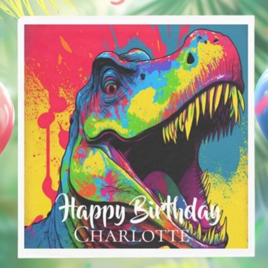 Serviette En Papier Pop Art Rose T-Rex Anniversaire