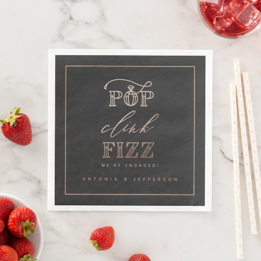 Serviette En Papier Pop clink fizz fiz fiançailles rose or (En situation)