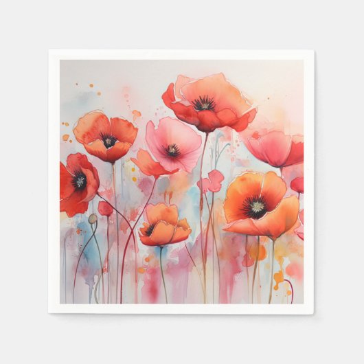 Serviette En Papier Poppies d'aquarelle rouge dans un champ (Devant)