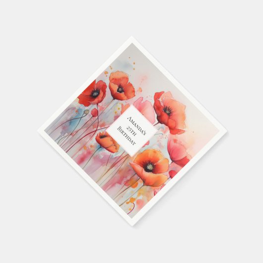 Serviette En Papier Poppies d'aquarelle rouge dans un champ Anniversai (Coin)
