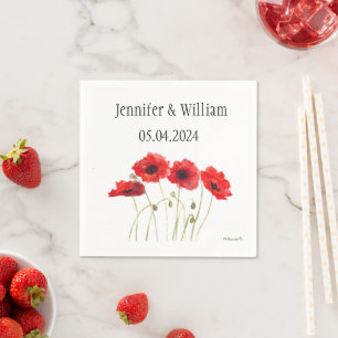 Serviette En Papier Poppies Fleur de pavot aquarelle Rouge Rustique Ma