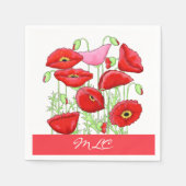 Serviette En Papier Poppies roses rouges Art Personnalisé Monogramme p (Devant)