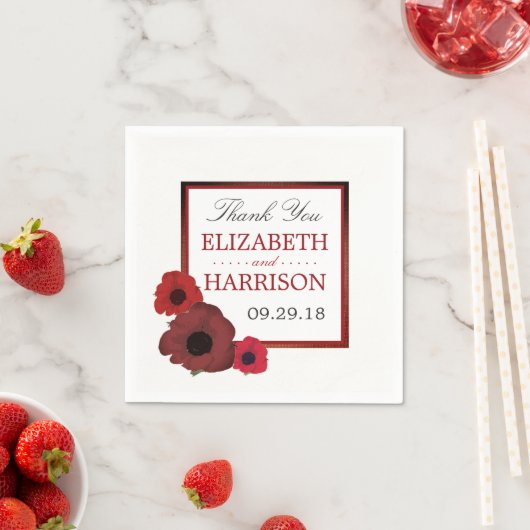 Serviette En Papier Poppies rouges et Mariage de Burlap (En situation)