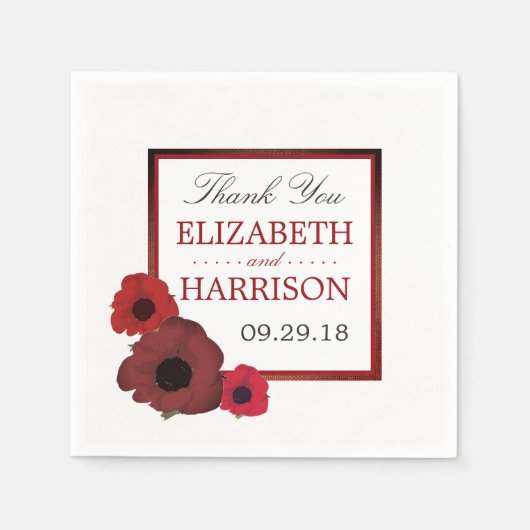 Serviette En Papier Poppies rouges et Mariage de Burlap (Devant)