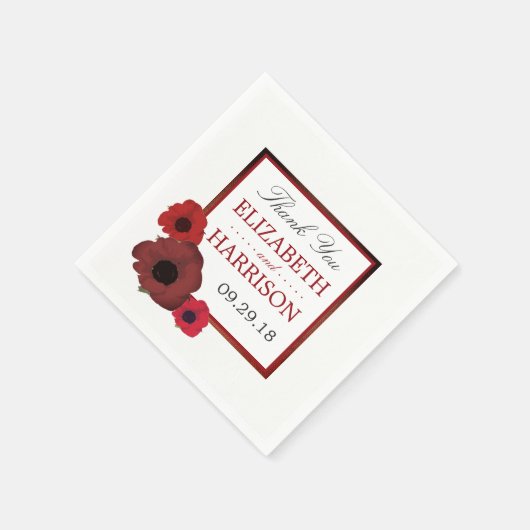 Serviette En Papier Poppies rouges et Mariage de Burlap (Coin)