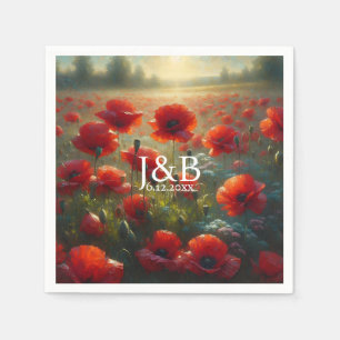 Serviette En Papier Poppies rouges Floral Mariage Personnalisé
