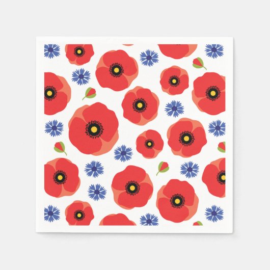 Serviette En Papier Poppys Et Cornflowers Motif (Devant)